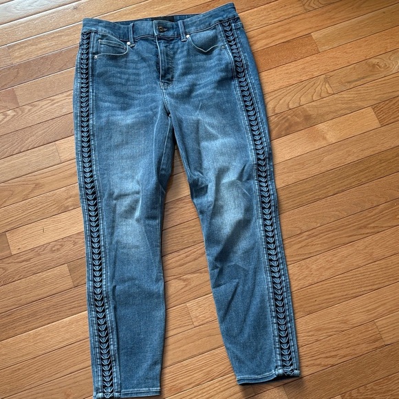 White House Black Market Denim - White House Black Market Blue Skinny Jeans with Side Pattern